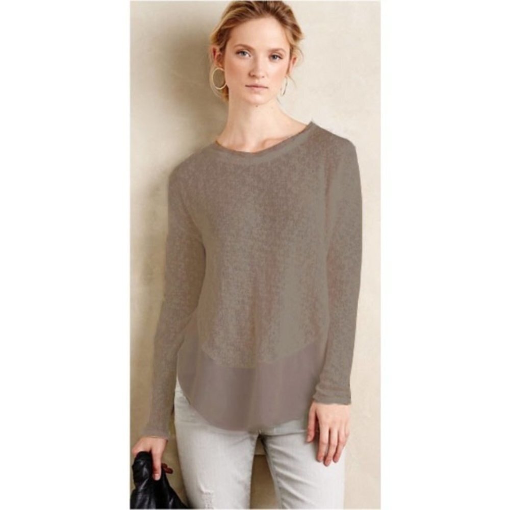 Anthropologie Deletta Nubby Circle Long Sleeve Sweater Tan Womens Size Small‎